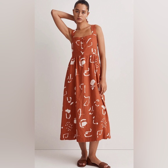Madewell Dresses & Skirts - Madewell x Caroline Z Hurley Tank Midi Dress in Abstract Alpha, rust, small NWOT